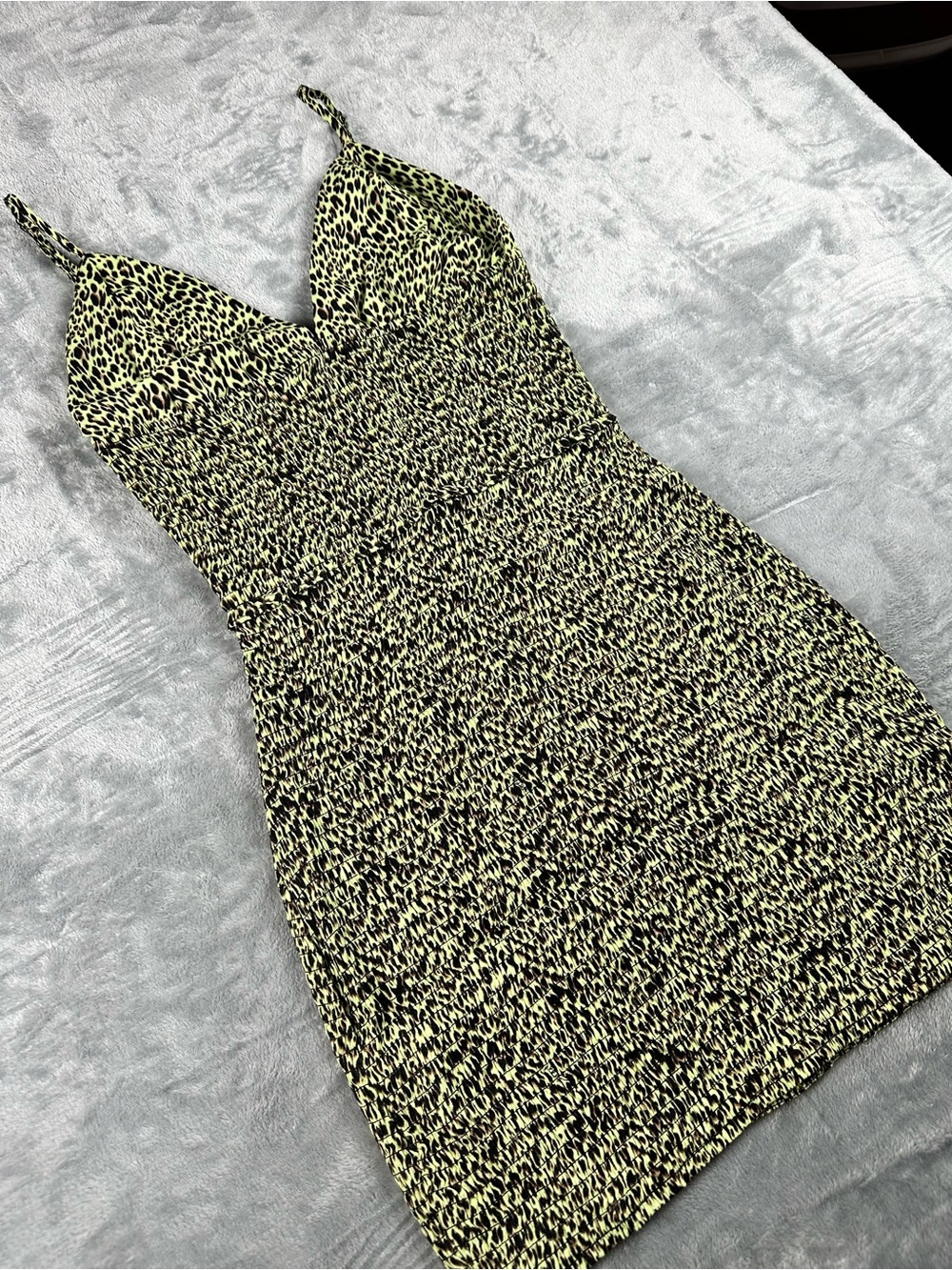 AFRM Leopard Print Smocked Mini Dress Green Y2K Bodycon - Picture 9 of 13